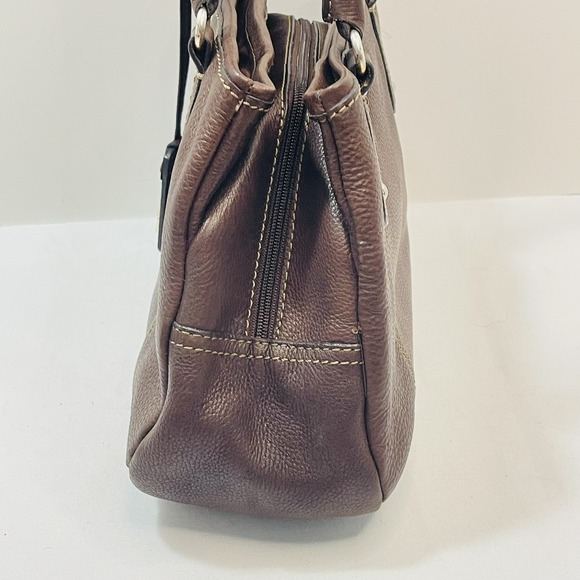 Fossil Brown Pebbled Leather Satchel Double Top Handles Shoulder Bag Purse - Picture 3 of 11